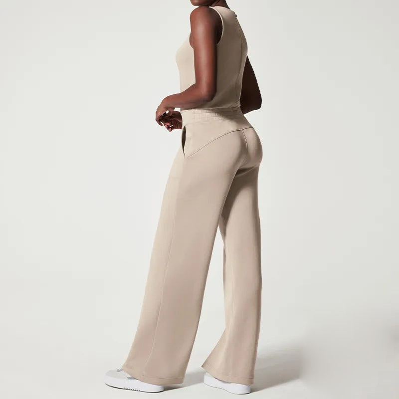 Dame afslappet jumpsuit med brede ben og taljebælte, luftig sommerkjole med korte ærmer