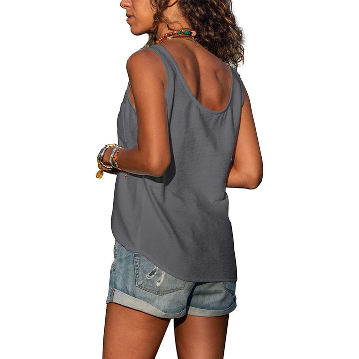 Dame afslappet tanktop i grå, rød, olivengrøn, hvid, sort, grøn, blå; åndbart og elegant design; forfra viser simpelt stilfuldt snit.