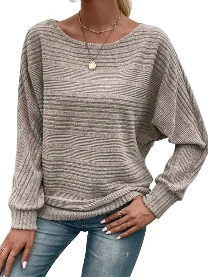 Dame afslappet stribet sweater i akryl blanding, grå-hvid, moderne stil, lange ærmer