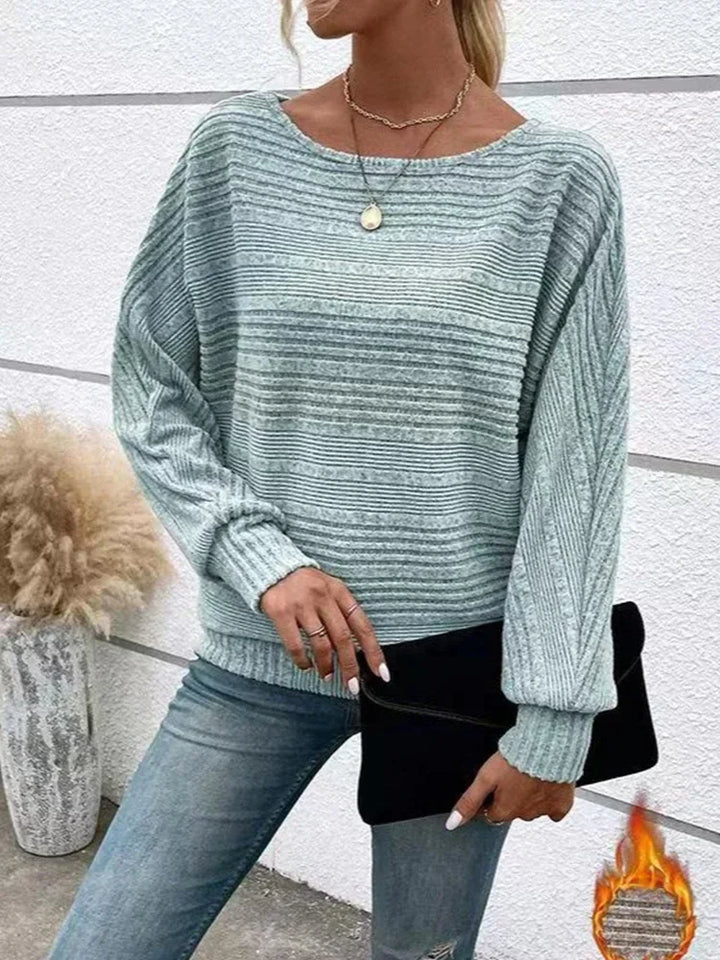 Dame afslappet stribet sweater i akryl blanding, grå-hvid, moderne stil, lange ærmer