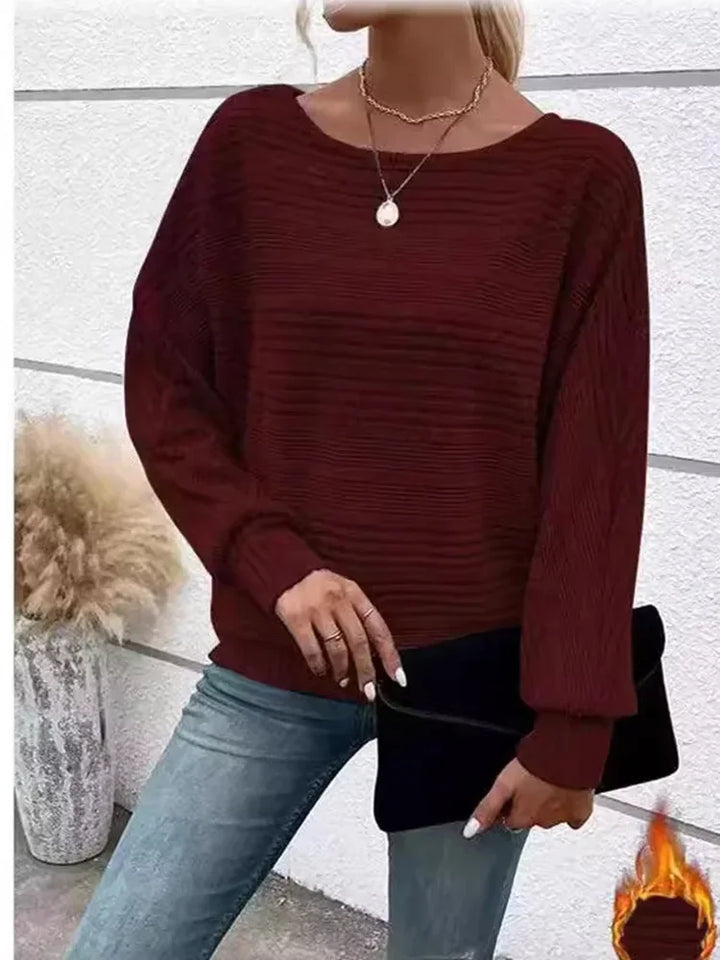 Dame afslappet stribet sweater i akryl blanding, grå-hvid, moderne stil, lange ærmer