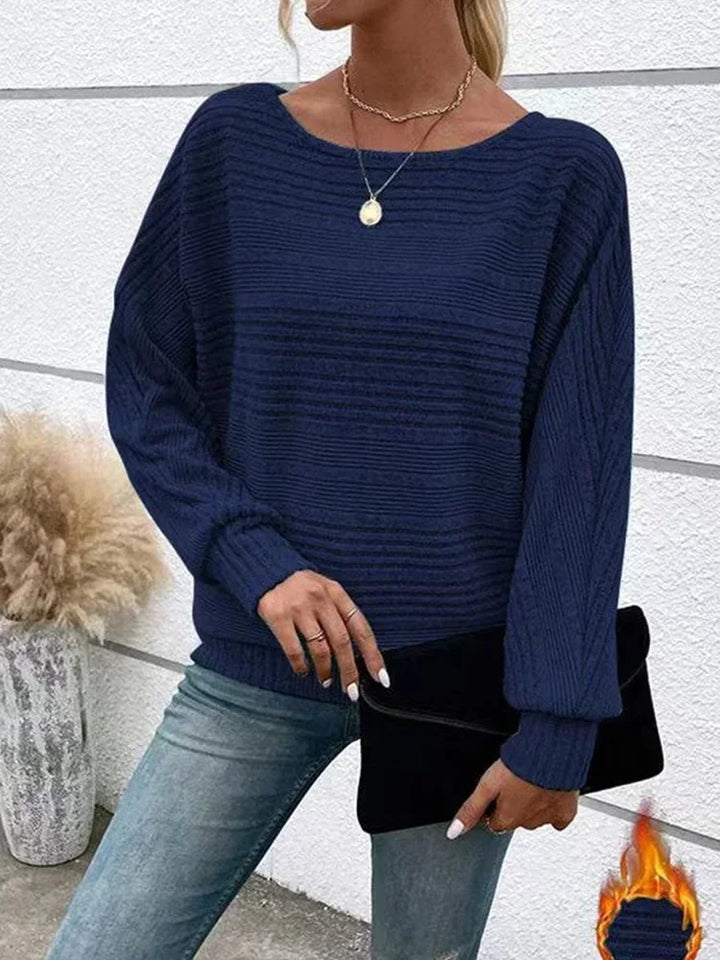 Dame afslappet stribet sweater i akryl blanding, grå-hvid, moderne stil, lange ærmer