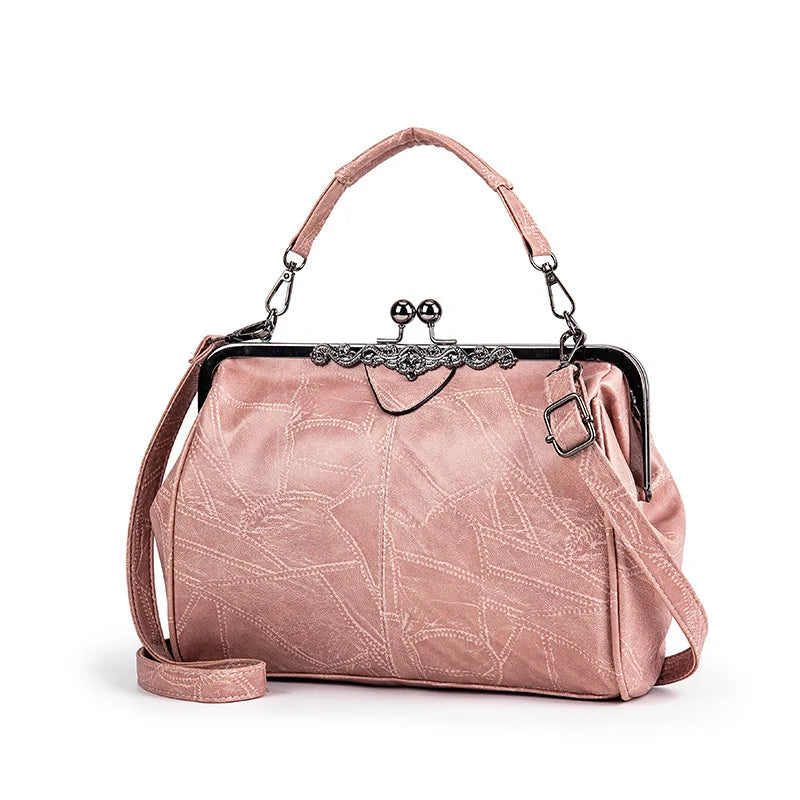 Dame retro håndtaske, elegant design, kunstlæder, stilfuld finish, tidløs og rummelig.