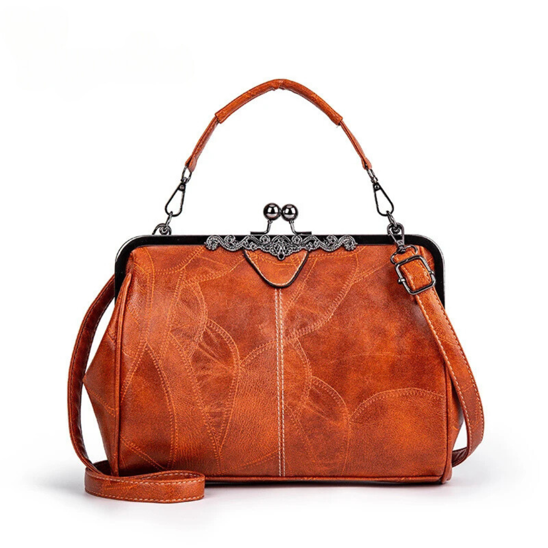Dame retro håndtaske, elegant design, kunstlæder, stilfuld finish, tidløs og rummelig.