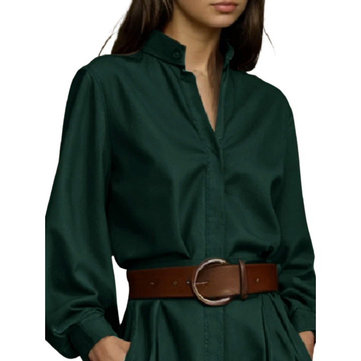Dame puffærmet off-shoulder bluse, brun, grøn. Elegant og luftig model til hverdags- og festbrug.