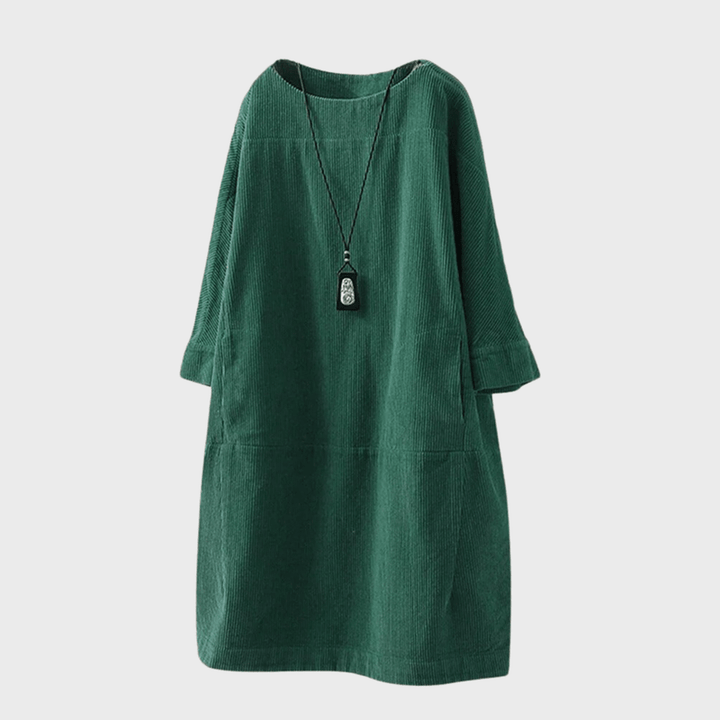 Elegant dame vintage midikjole i blød, luksuriøs kvalitet. Tidløs stil, perfekt til enhver lejlighed.