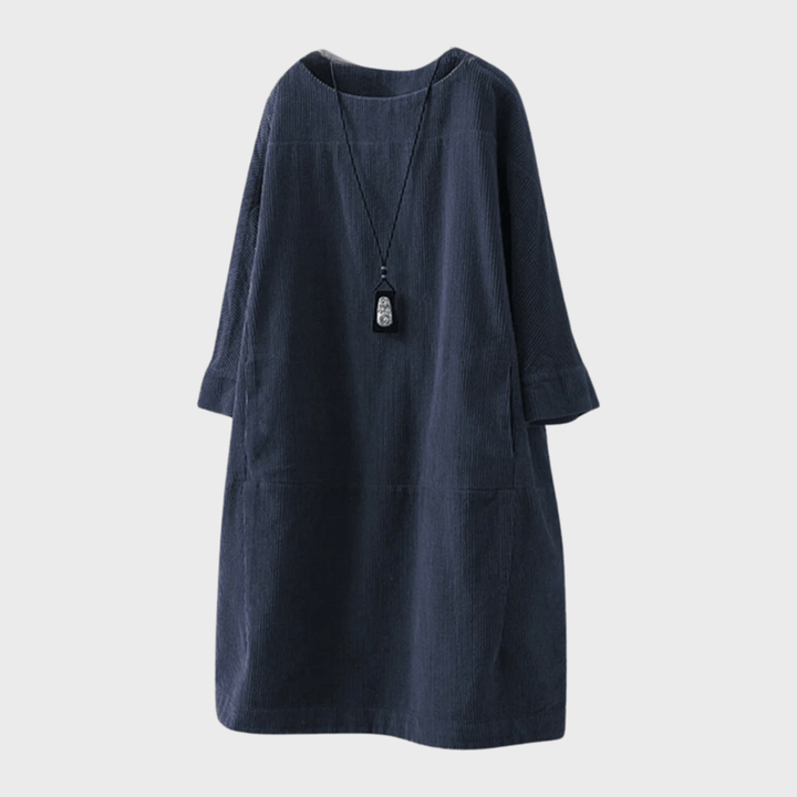 Elegant dame vintage midikjole i blød, luksuriøs kvalitet. Tidløs stil, perfekt til enhver lejlighed.