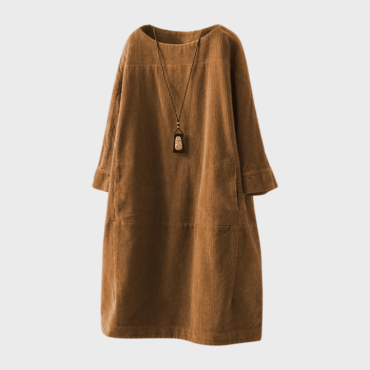 Elegant dame vintage midikjole i blød, luksuriøs kvalitet. Tidløs stil, perfekt til enhver lejlighed.