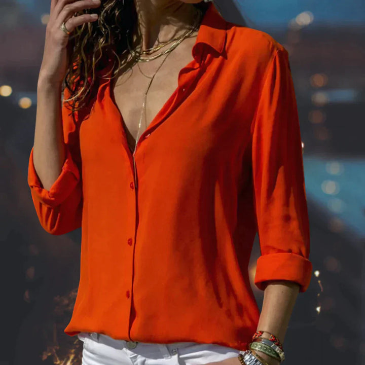 Dame satin bluse med elegant snit, flerfarvet, elegant design, feminin look, til fest eller hverdag.