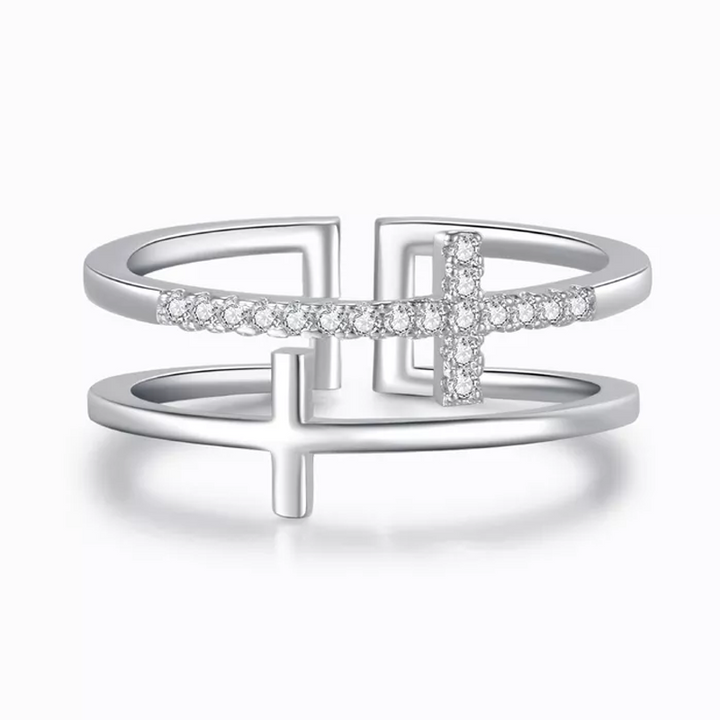 Dame justerbar dobbeltkrydsring i kobber med skinnende zirkon til elegant og meningsfuld brug.