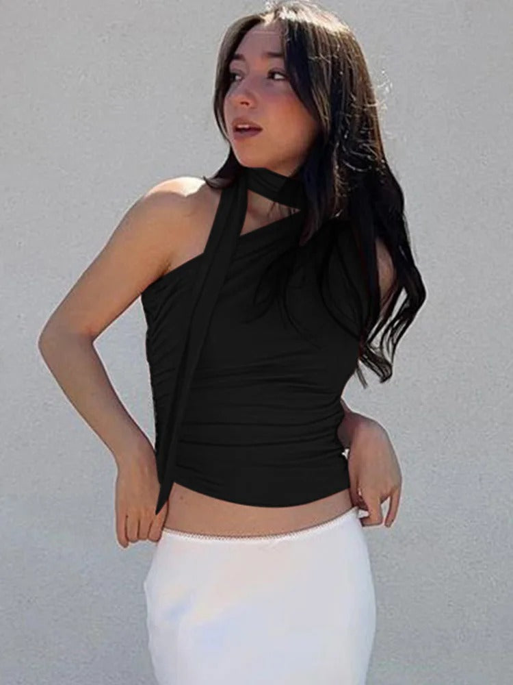 Dame Halterneck Croptop med Åben Ryg og Off-Shoulder, retro-stil, sommer top afslører skuldre og ryg.
