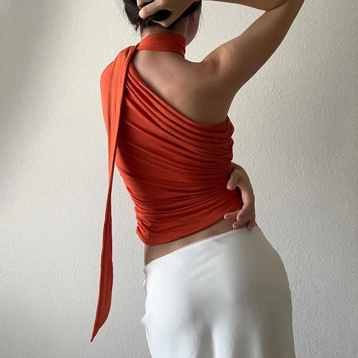Dame Halterneck Croptop med Åben Ryg og Off-Shoulder, retro-stil, sommer top afslører skuldre og ryg.