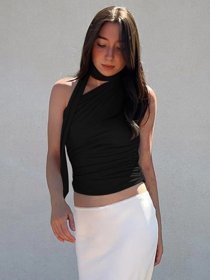 Dame Halterneck Croptop med Åben Ryg og Off-Shoulder, retro-stil, sommer top afslører skuldre og ryg.
