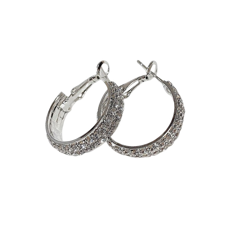 Dame glitrende små hoop øreringe med zirkoner, skinnende metallegering, elegant design, egnet til hverdags og fest.