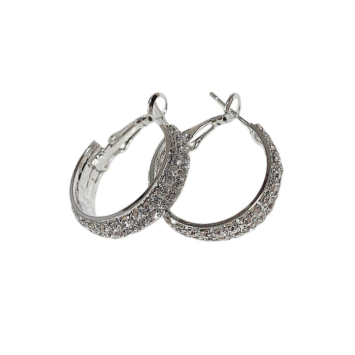 Dame glitrende små hoop øreringe med zirkoner, skinnende metallegering, elegant design, egnet til hverdags og fest.