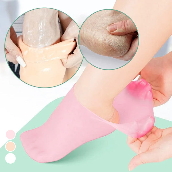 Kvinde silikonesokker med fugtgivende gel, lyserød, blød og fleksibel til spa-pedicure til hjemmebrug.