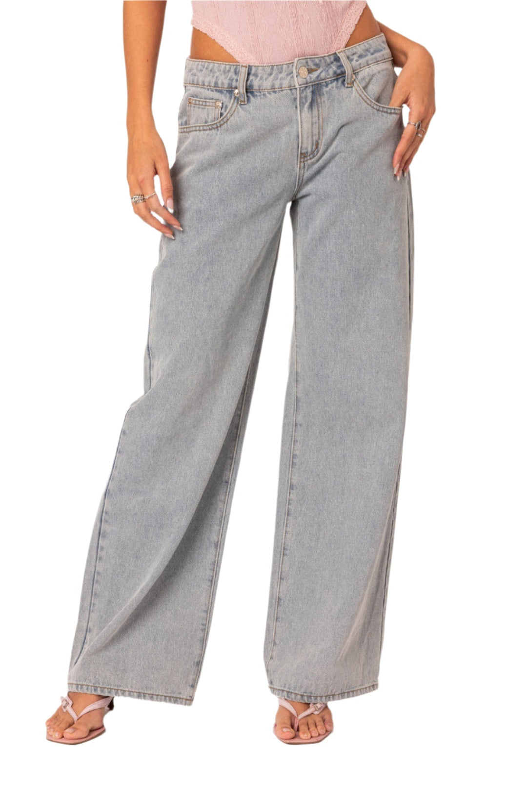 Dame blå flared stretch denim jeans, stilfuldt og behageligt snit til hverdagsbrug og aftenbrug, elastisk materiale.