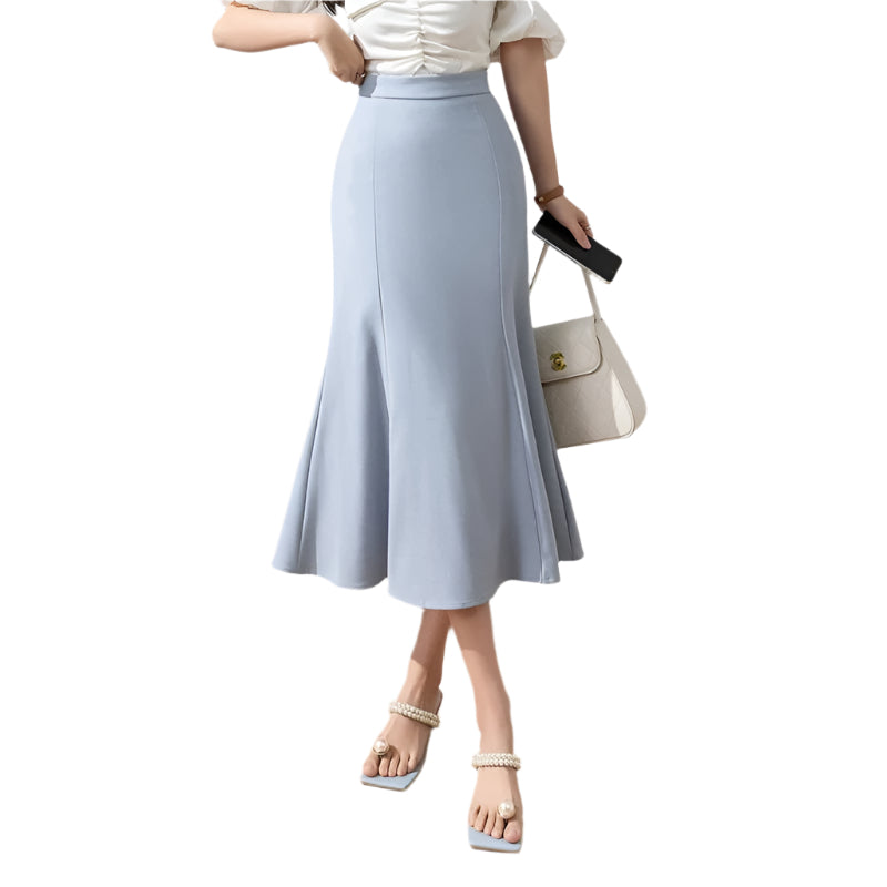 Dame slim fit havfrue nederdel høj talje, mellemlang, sort, flatterende silhuet, elegant og feminin stil