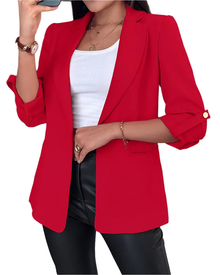 Dame slim-fit blazer, khaki farve, åndbart og let materiale, knaplukning, flatterende pasform.
