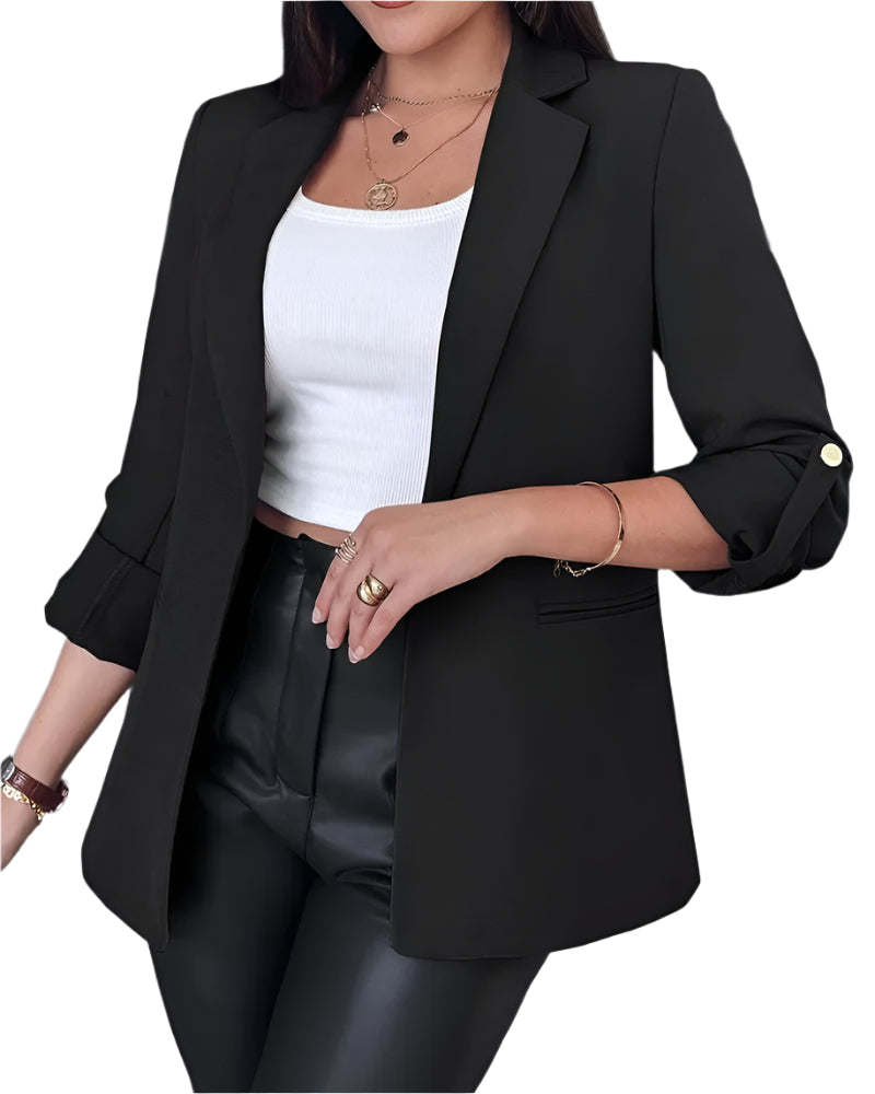 Dame slim-fit blazer, rød farve, åndbart og let materiale, knaplukning, flatterende pasform.