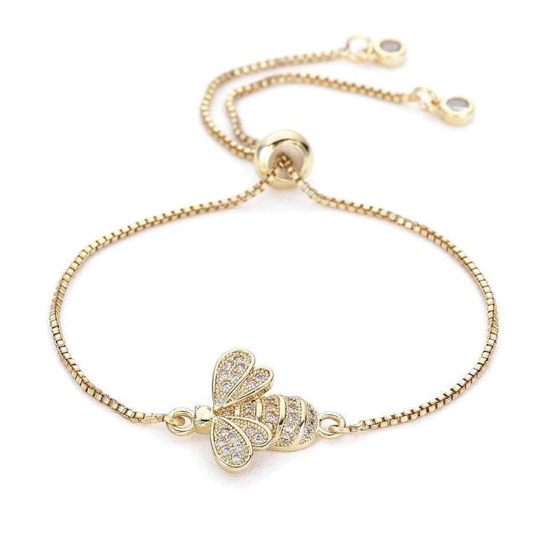 Dame sterling sølv bi armbånd med zirkon, elegant design, reflekterer sollys, justerbar stil.