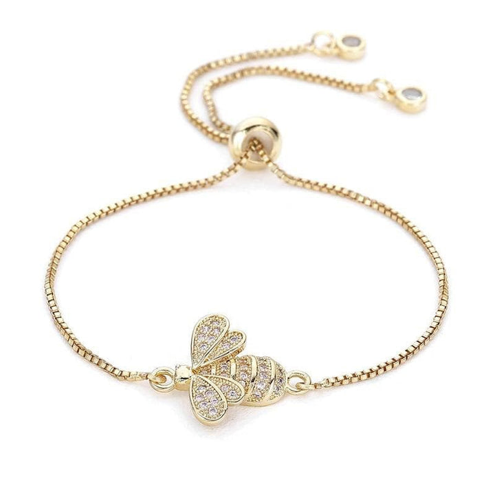 Dame sterling sølv bi armbånd med zirkon, elegant design, reflekterer sollys, justerbar stil.