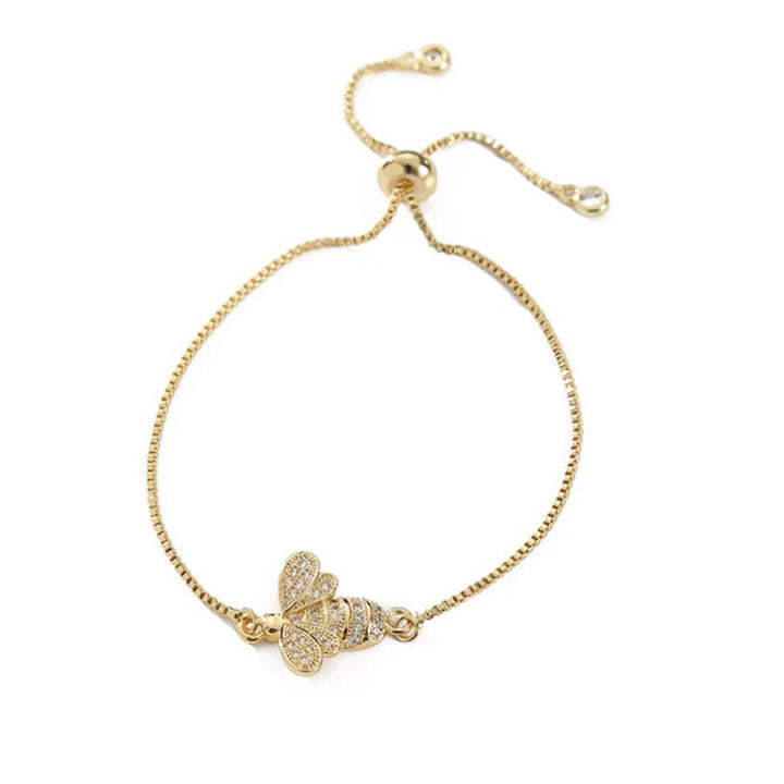 Dame sterling sølv bi armbånd med zirkon, elegant design, reflekterer sollys, justerbar stil.