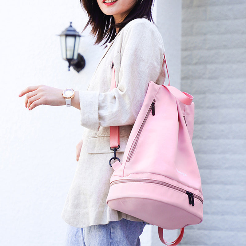 Dame rum taske til svømmeudstyr, åndbar og holdbar konstruktion, lyserød, flere lommer.
