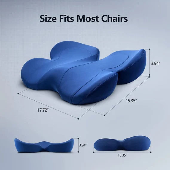 Dame mørkeblå U-formet ergonomisk siddehynde, forbedrer siddekomfort og reducerer ubehag.