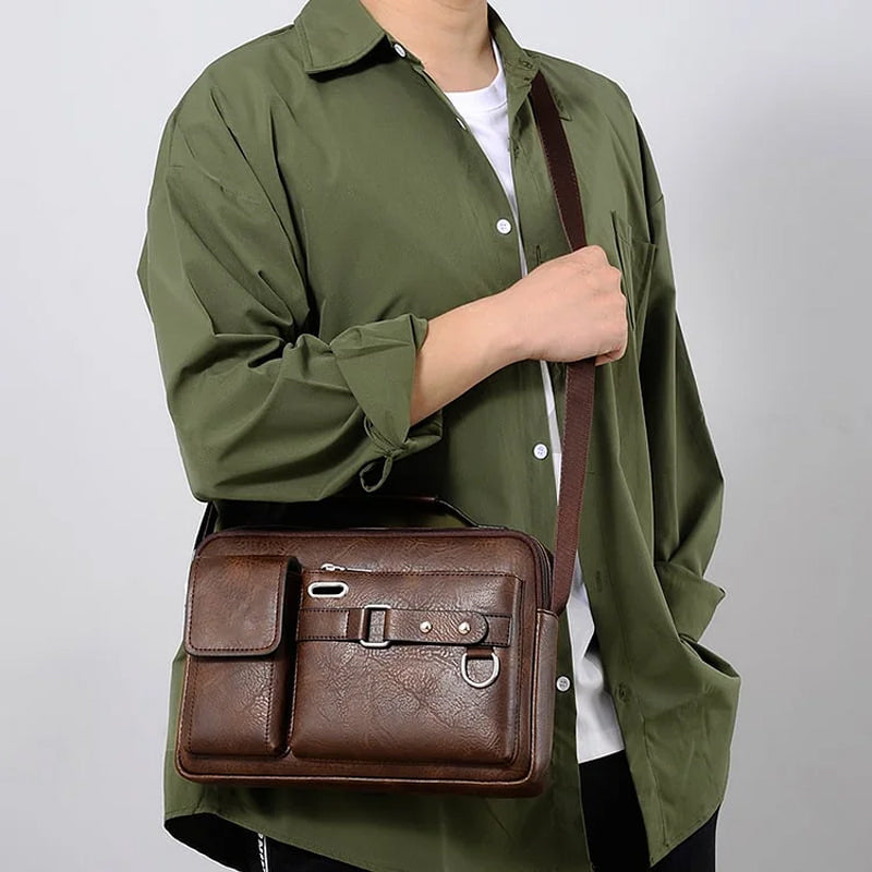 Dame elegant skuldertaske i PU-læder, med flere rum, i sort eller brun, justerbar rem, moderne design.