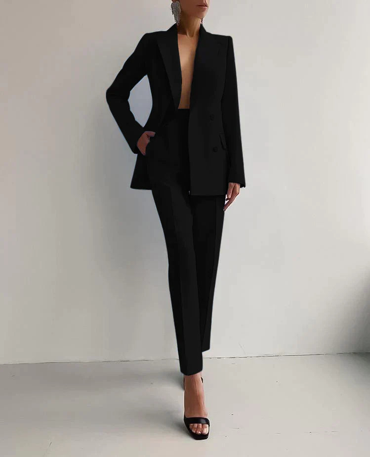 Dame elegant blazer og buksedragt sæt med et afslappet og elegant look.