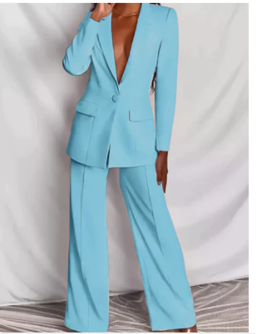 Dame elegant blazer og buksedragt sæt med et afslappet og elegant look.