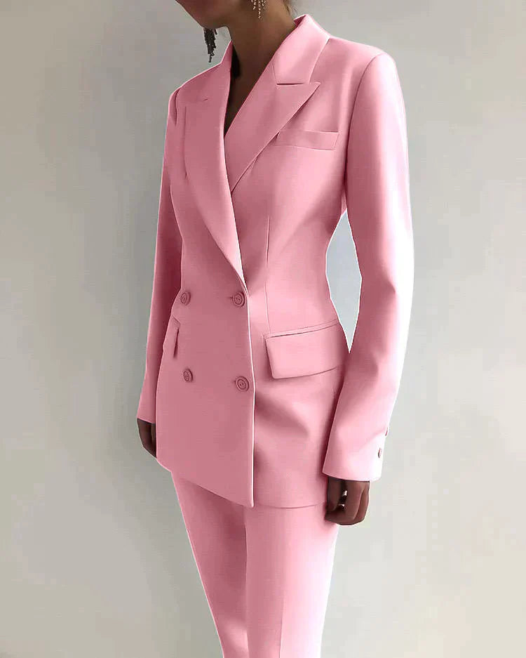 Dame elegant blazer og buksedragt sæt med et afslappet og elegant look.