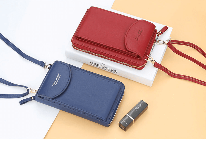 Dame crossbody taske med justerbar rem, grå PU-læder, gyldne metaldele, kompakt og rummelig.