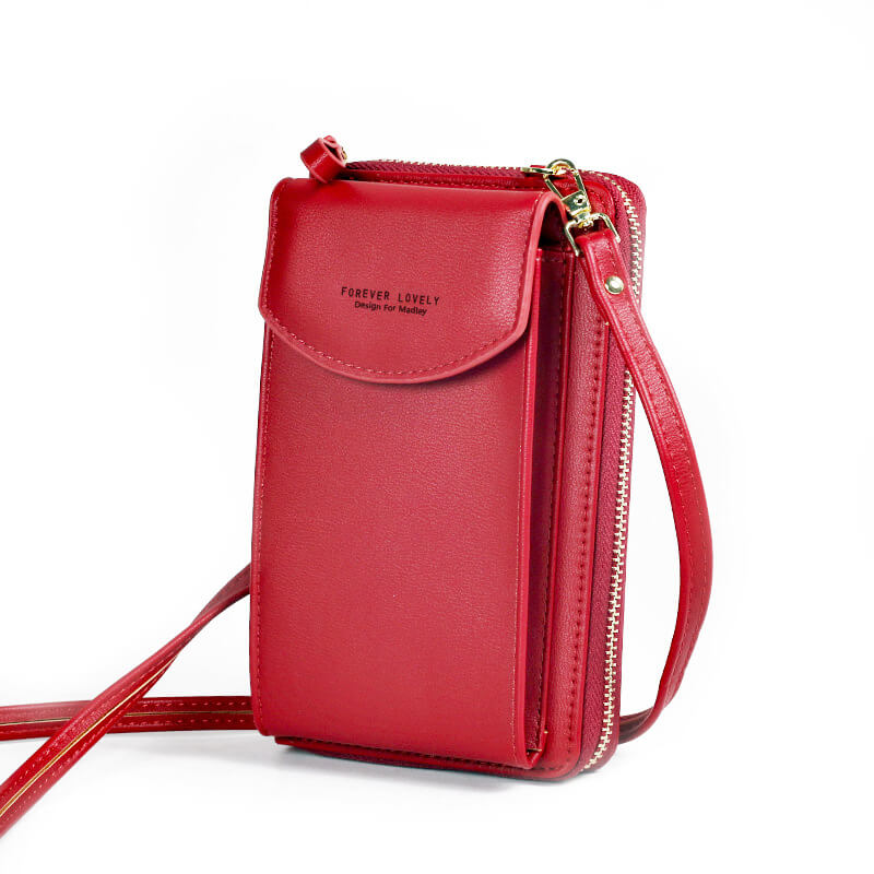 Dame crossbody taske med justerbar rem, grå PU-læder, gyldne metaldele, kompakt og rummelig.