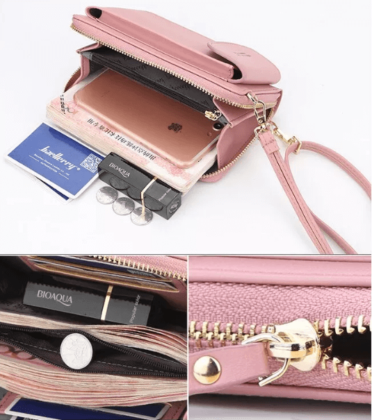 Dame crossbody taske med justerbar rem, grå PU-læder, gyldne metaldele, kompakt og rummelig.