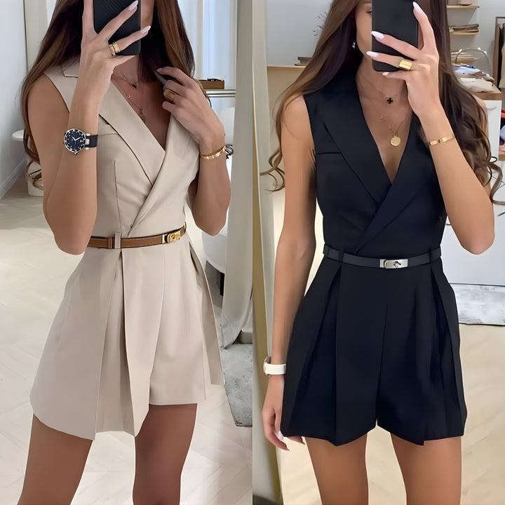 Dameærmeløs jumpsuit med V-udskæring, elegant snit og kvalitetsstof