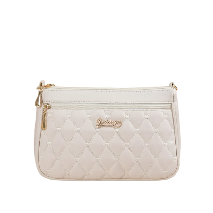 Dame elegant broderet crossbody taske, kompakt størrelse, subtil broderi, justerbar skulderrem.