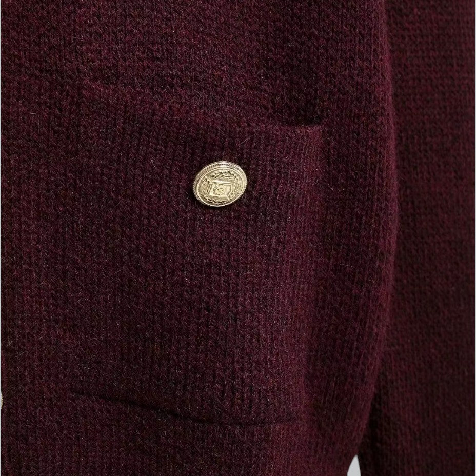 Damecardigan med gyldne knapper, blød strik, perfekt til forskellige outfits