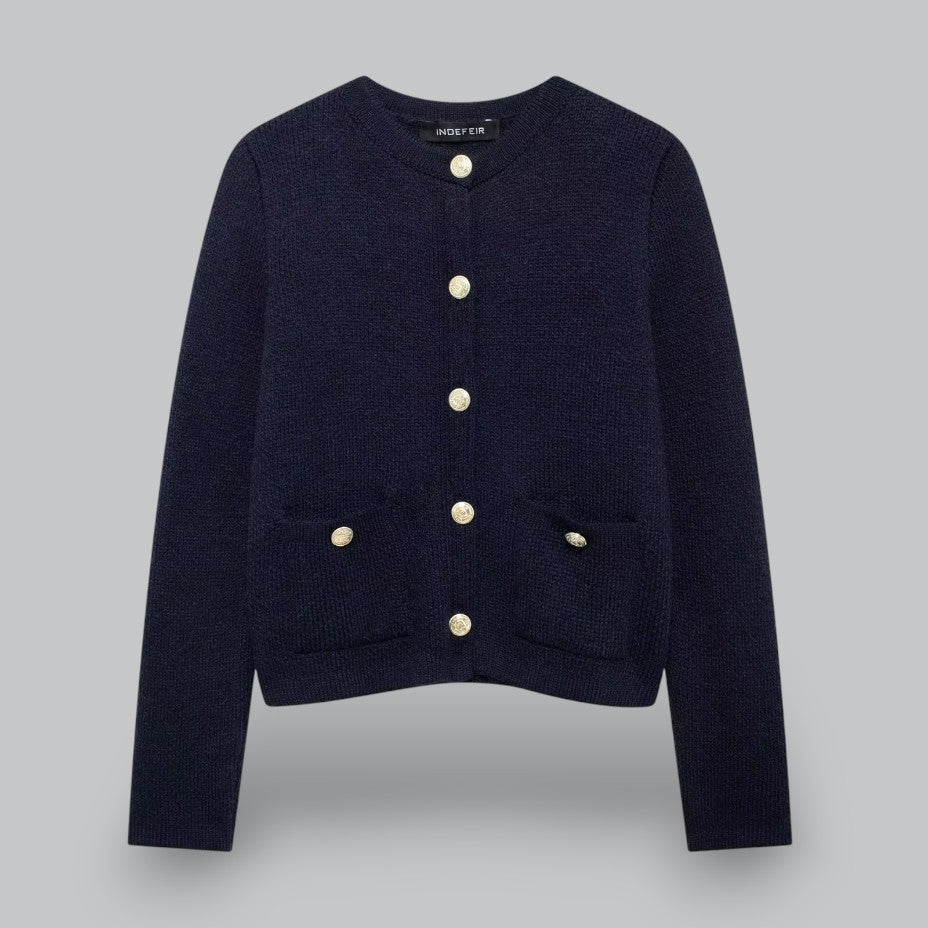 Damecardigan med gyldne knapper, blød strik, perfekt til forskellige outfits