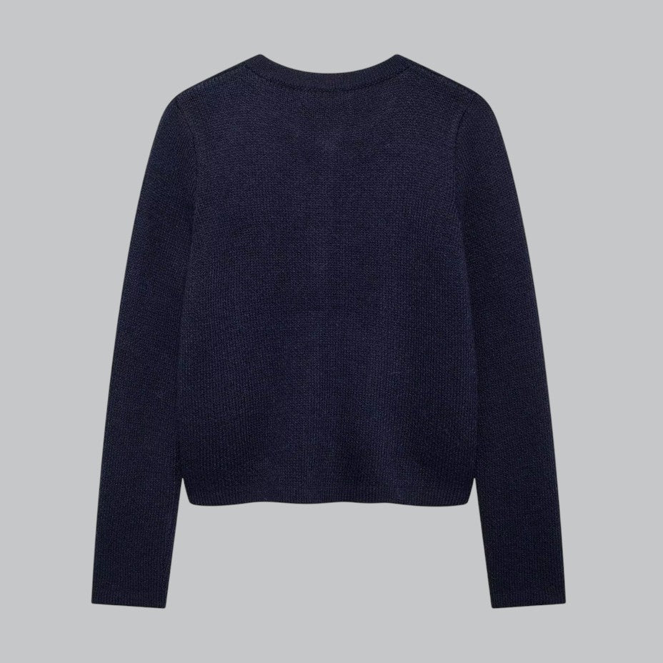 Damecardigan med gyldne knapper, blød strik, perfekt til forskellige outfits