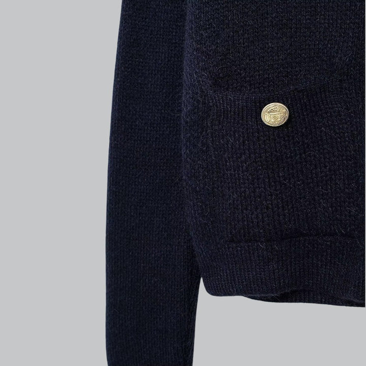 Damecardigan med gyldne knapper, blød strik, perfekt til forskellige outfits