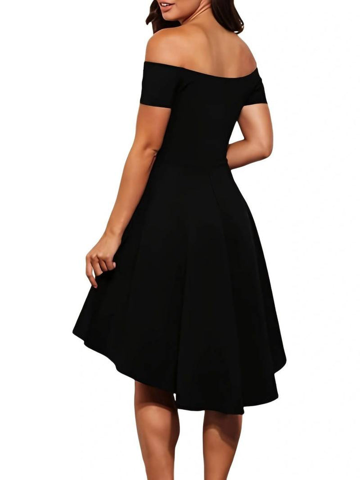 Dame elegant off-shoulder festkjole, elegant faldende silhuet, fremhæver skuldre, velegnet til fest og hverdag.