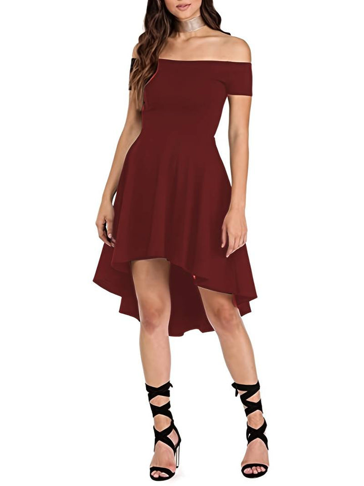 Dame elegant off-shoulder festkjole, elegant faldende silhuet, fremhæver skuldre, velegnet til fest og hverdag.