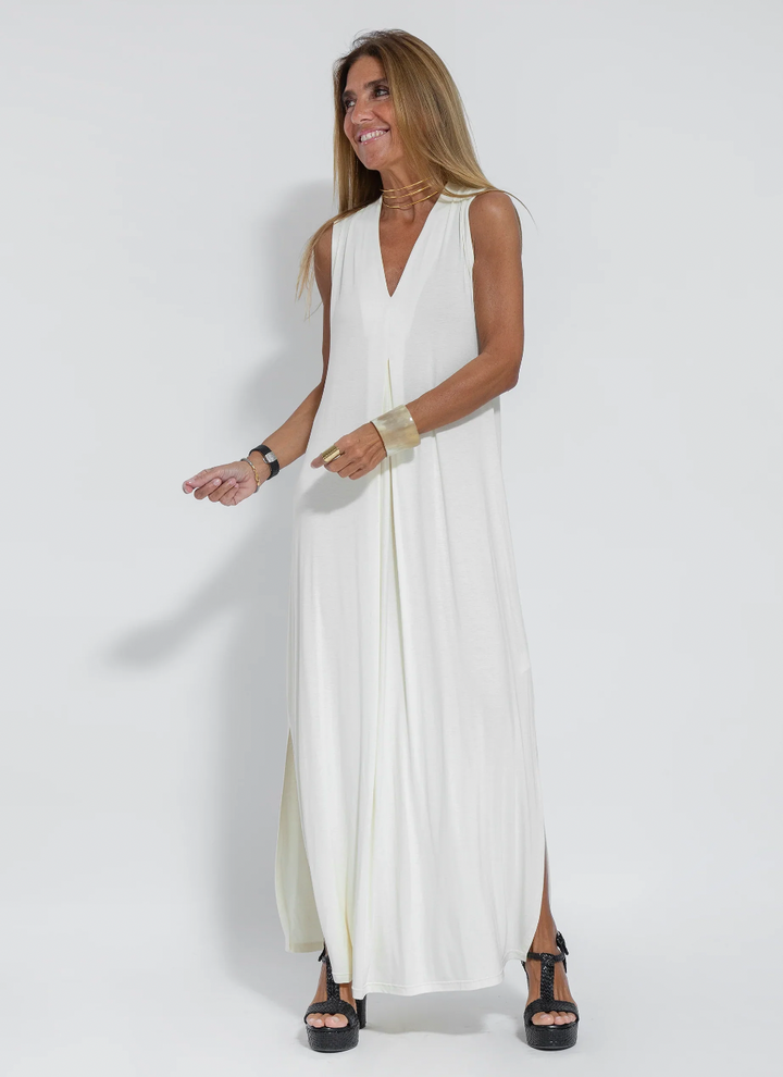 Dame elegant lang sommerkjole og vest, elegant design, let materiale, fremhæver femininitet, velegnet til sommer.