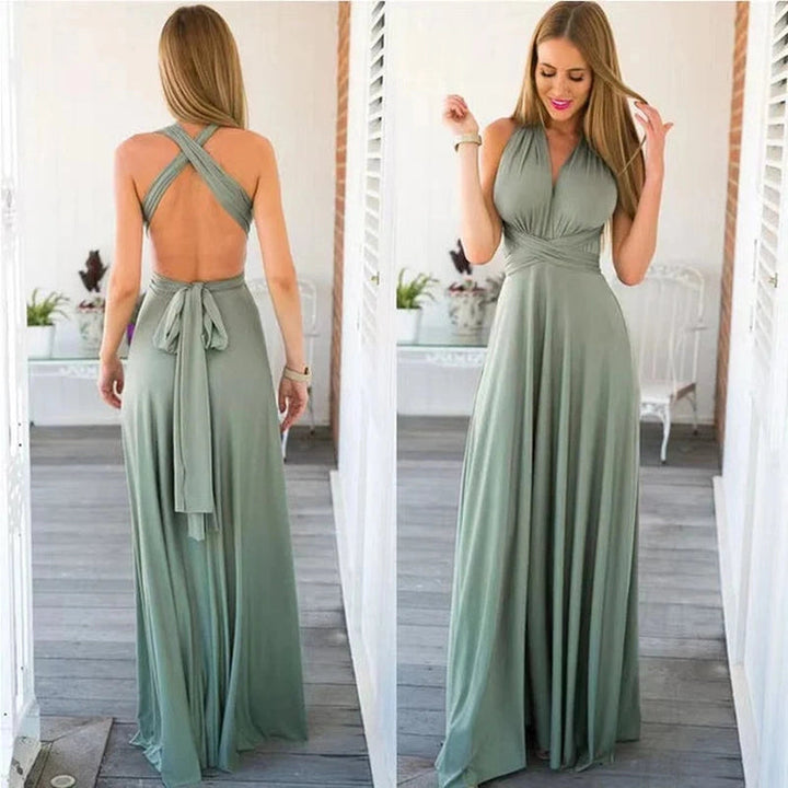 Dame elegant V-kjole med justerbar bælte, Khaki, elegantt outfit forsidebillede