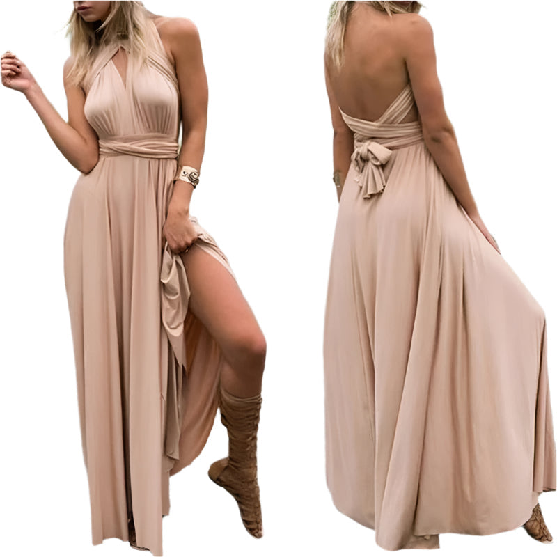 Dame elegant V-kjole med justerbar bælte, Khaki, elegantt outfit forsidebillede