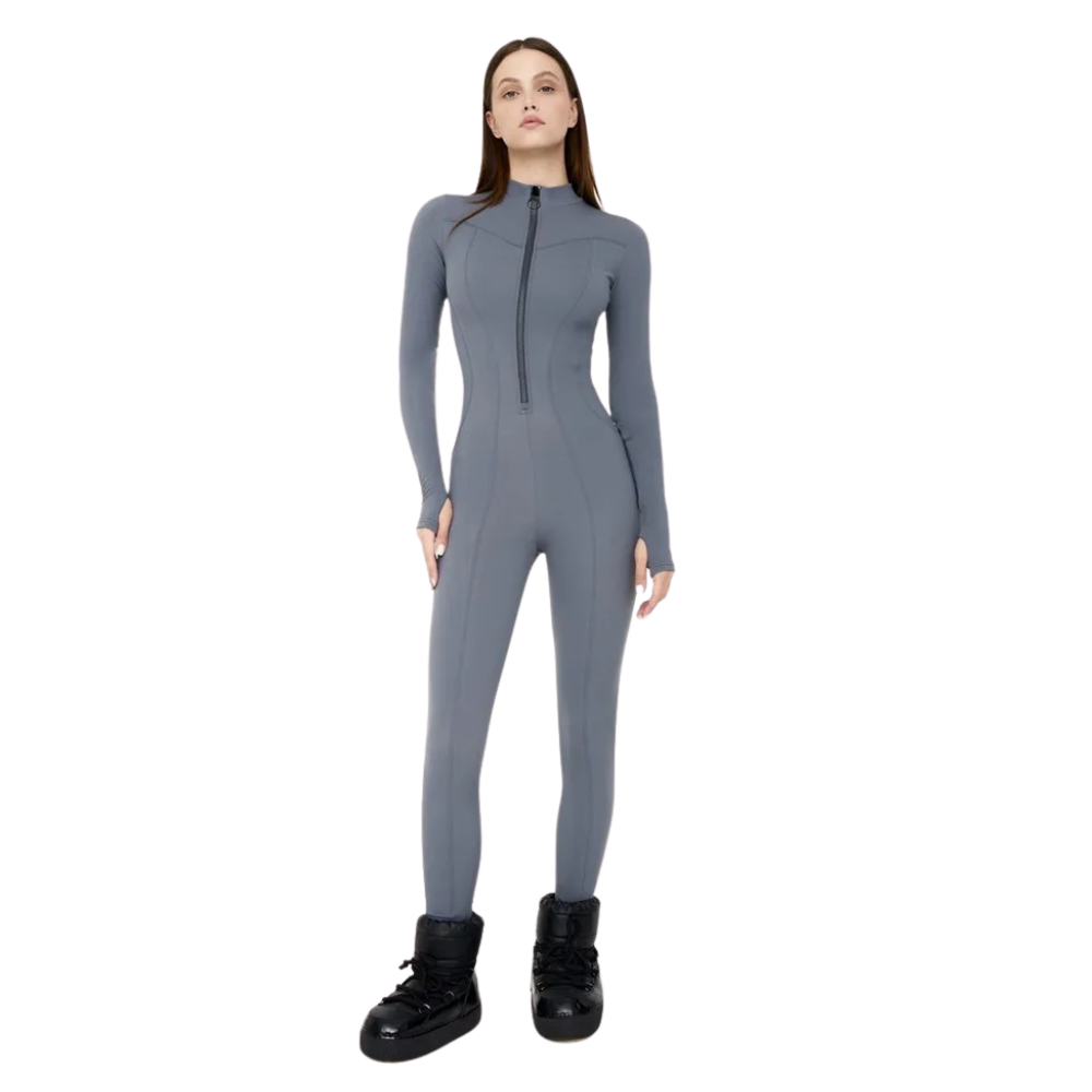 Dame sporty langærmet romper med rund hals og lynlås foran, lavet af åndbart og behageligt materiale.