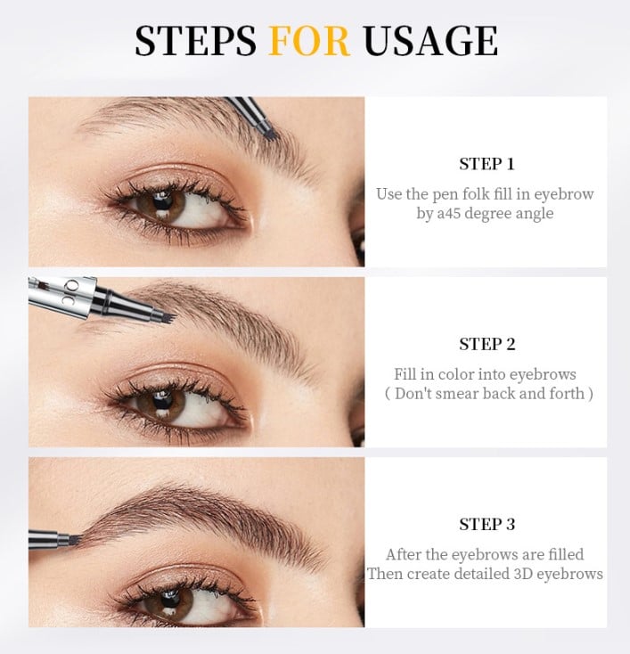 Naisten vedenkestävä 3D microblading kulmakynä, neljän haarukan tarkkuus, tarkat ja aidot kulmakarvat.