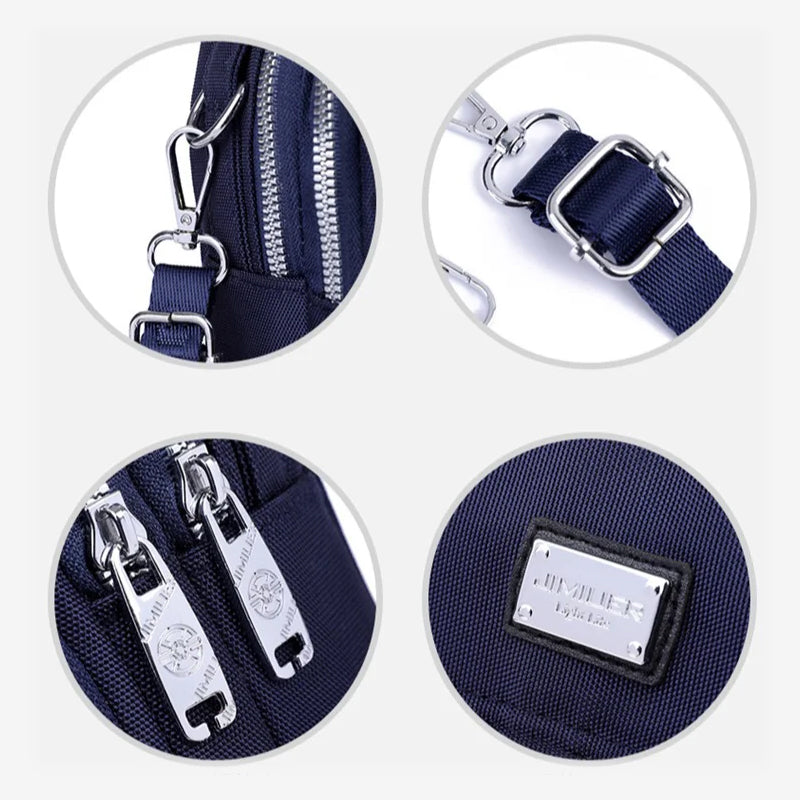 Dame vandtæt nylon skuldertaske med justerbar rem, kompakt og alsidig til hverdag og rejse.